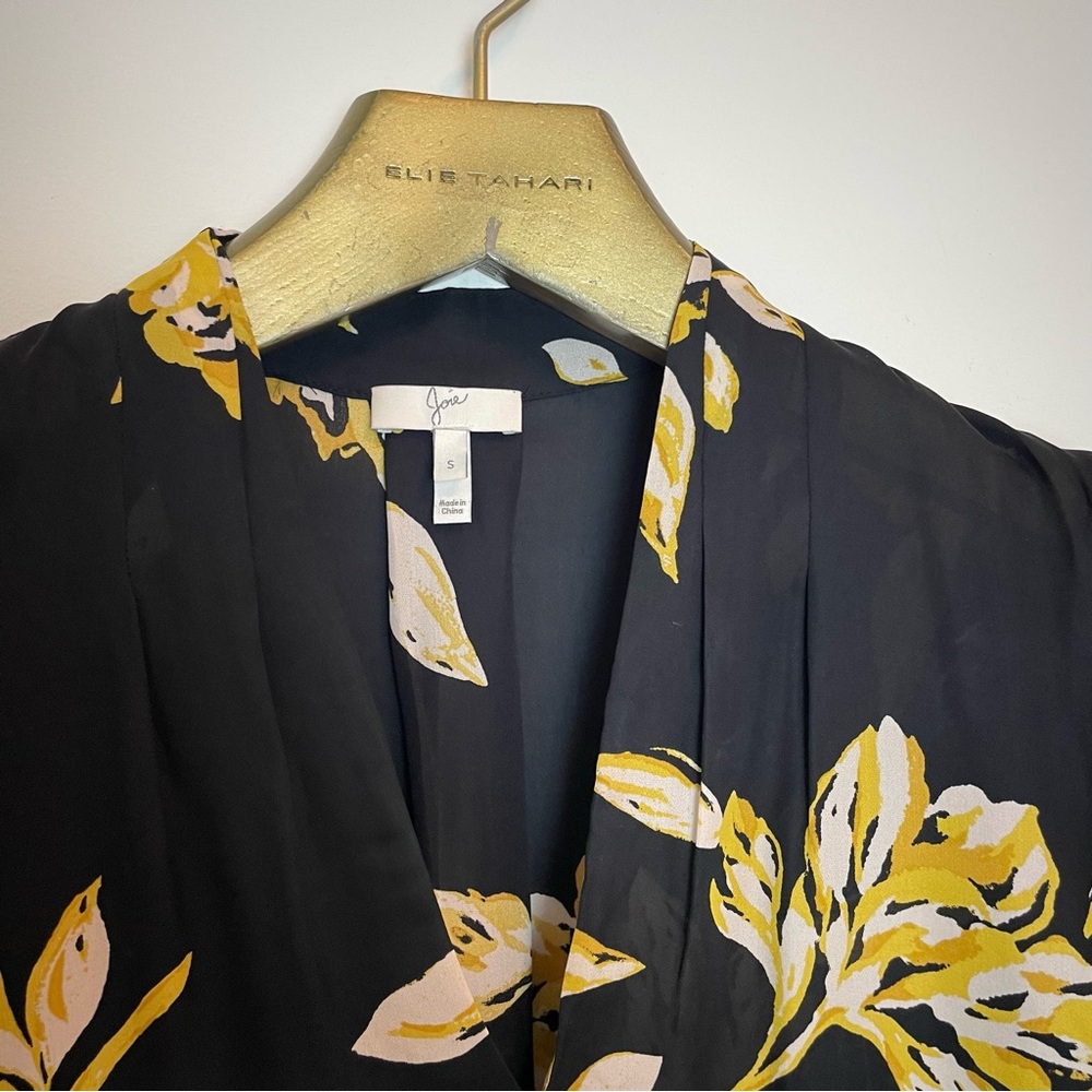 Joie Ance Floral Silk V-Neck Puff Sleeve Caviar Blouse \\ S View 5